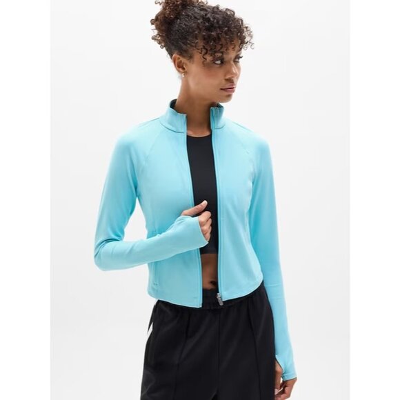 New Athleta M Salutation Crop Jacket Aqua Blue Medium Regular - Picture 2 of 7